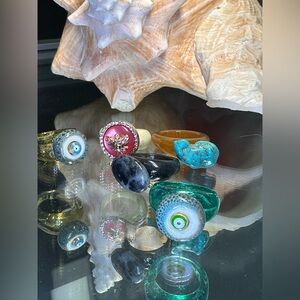 Elegant STONES, RESIN, CERAMIC Statement Women's Ring Set of 5 (D)